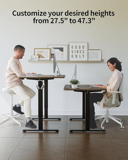 FEZIBO One-Piece Standing Desk Adjustable Height Stand up Home Office Desk, 48x24 Inch Electric Standing Computer Desk, with 4 Memory Presets, Headphone Hook, Black Walnut