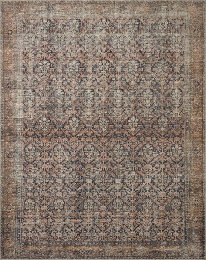 Loloi Amber Lewis Billie Collection, Ink & Salmon 2'-0" x 5'-0" Area Rug – Antique & Distressed Accent Rugs for Living Room, Bedroom, Entryway & Hallway, No Shed High Traffic Area Home Decor Rug