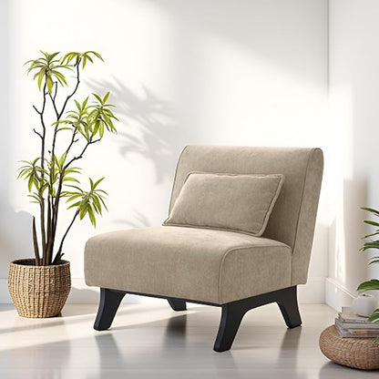Upholstered Armless Accent Chair,Modern Comfy Living Room Chairs with Wooden Legs& Pillows,Lounge Sofa Side Chair for Bedroom Farmhouse Reading (Brown, 1 PC)