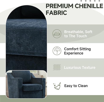 UIXE Swivel Accent Chair, Chenille Upholstered Arm Chair for Living Room, Modern Club Armchair Comfy Single Sofa Bedroom Reading Seat with Lumbar Pillow - Navy Blue