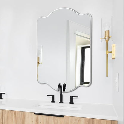 JONATHAN Y MIR205B Louisa 24 in. W x 36 in. H Medium Scalloped Rectangular Metal Framed Wall Mirror, for Bathroom, Living Room, Bedroom, Nickel