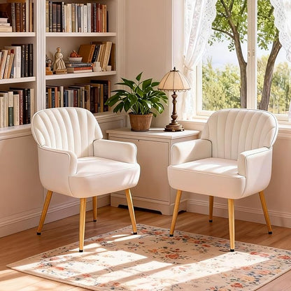 Velvet Accent Chair, Modern Upholstered Single Living Room Chairs with Tufted Back, Cozy Sofa Side Armchair with Metal Legs for Bedroom/Office/Reading Room, Beige