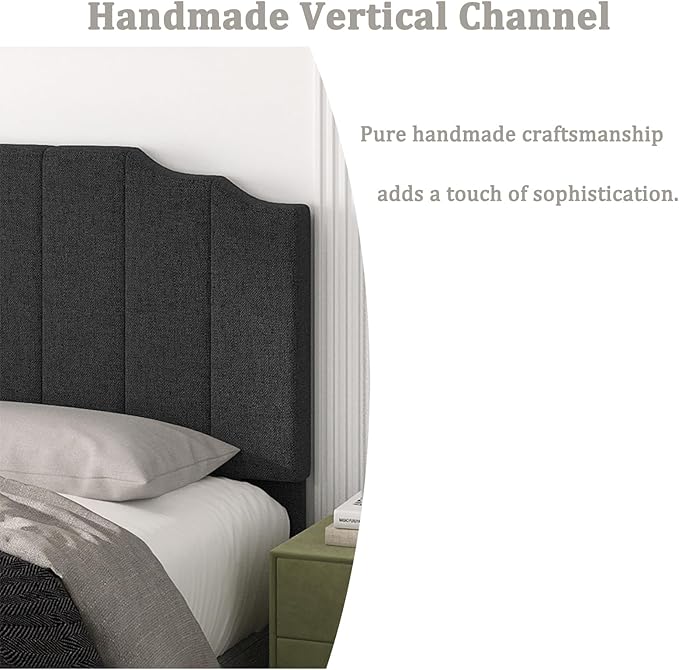 Queen Size Headboard Only, Linen Wall Mounted Headboard Queen/Full Size for Adjustable Bed, Modern Vertical Channel Design with Curved Tufted Upholstered Head Board, Dark Gray