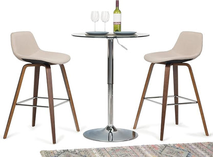SIMPLIHOME Randolph Counter Stools (Set of 2) - 28 Inch Seat Height Upholstered Bentwood Kitchen Seats in Natural Linen Look Fabric, Mid Century Modern Seating with Curved Backrest and Chrome Footrest