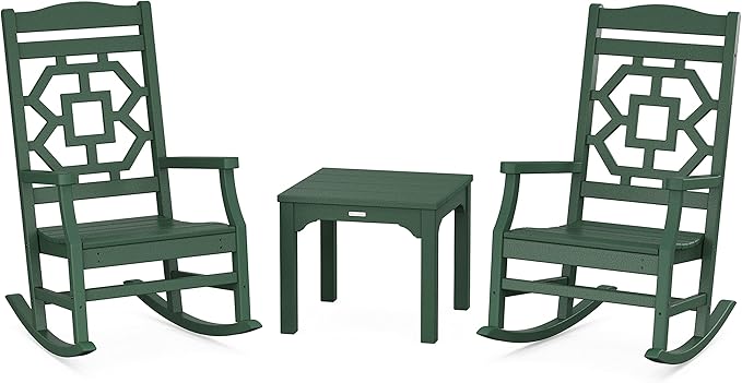 Martha Stewart by POLYWOOD® Chinoiserie 3-Piece Rocking Chair Set in Green