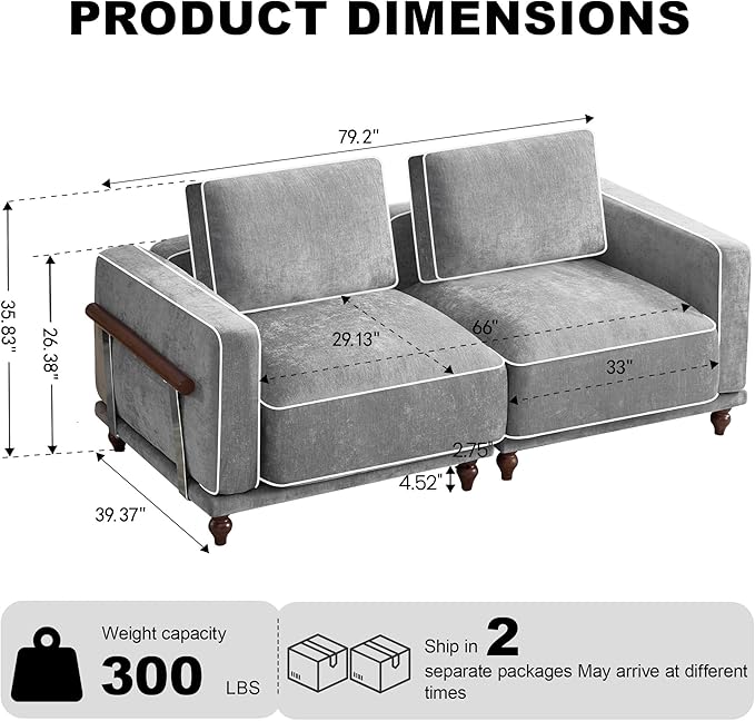 80" Loveseat Sofa Cloud Modular Sectional Couch,Deep Love Seat Couch with Armrests Wooden Legs,2 Seater Comfy Thicked Cushion Upholstered Sofa for Living Room Bedroom,Light Grey