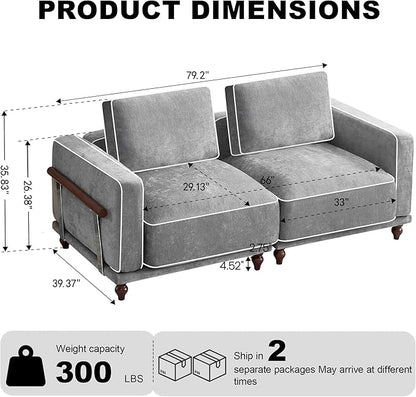 80" Loveseat Sofa Cloud Modular Sectional Couch,Deep Love Seat Couch with Armrests Wooden Legs,2 Seater Comfy Thicked Cushion Upholstered Sofa for Living Room Bedroom,Light Grey