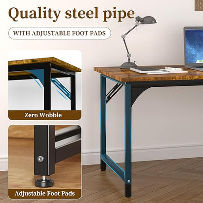 AZN Computer Desk, 47in Computer Desk, Office Desk w/Metal Frame, Office Desk w/Water-Resistant, Scratchproof Surface, Home Office Desks w/Large Legroom for Work Study Writing Gaming, Rustic Brown
