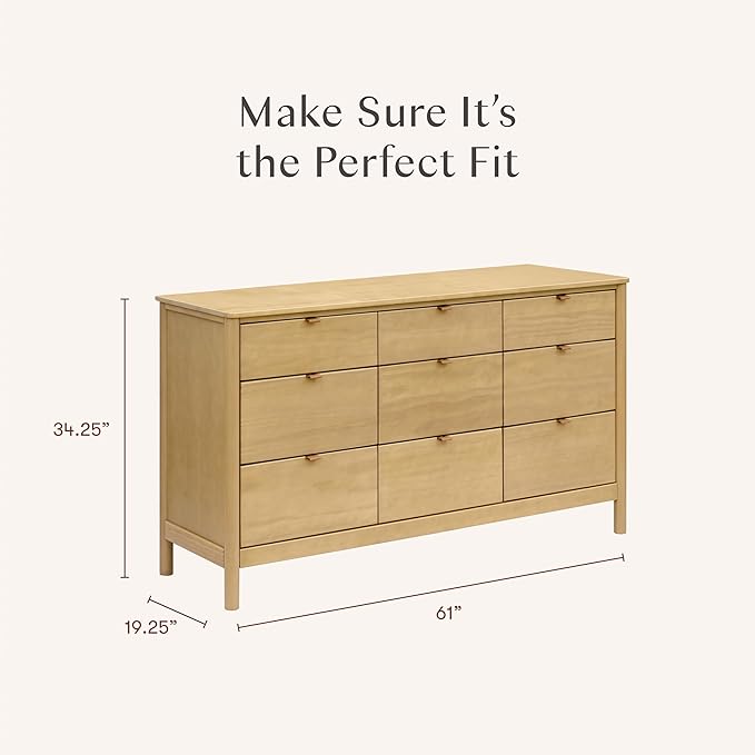Babyletto Bondi 9-Drawer Baby Dresser for Nursery - GREENGUARD Gold Certified - Wooden Chest of Drawers for Kids, Boys & Girls - Assembled Sustainable Wood Kids Dresser for Bedroom - Honey