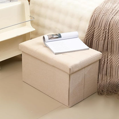 CUYOCA Storage Ottoman Cube Small Footrest Foldable Seat Foot Stools Square Tufted Ottoman Linen Dark Grey