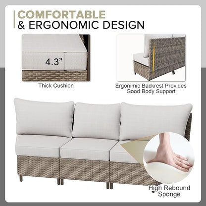 COOS BAY Aurora Terrace Half-Moon Outdoor Furniture Set, Rattan Conversation Set with Curved 5-Seat Sofa, Coffee Table, Seats 5, Beige/Beige