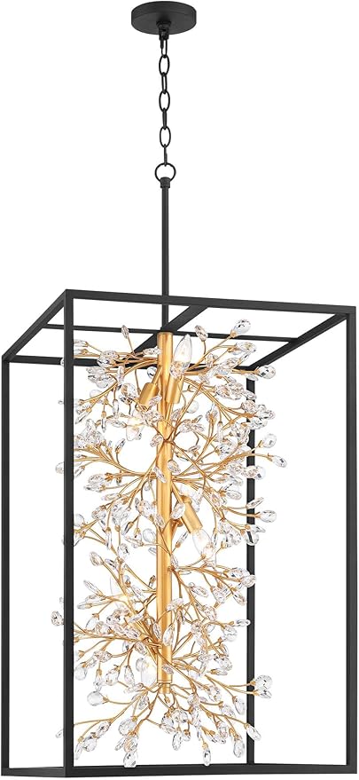 Possini Euro Design Carrine 20" Modern Pendant Chandelier Ceiling Light Fixture Dining Room Over Table Kitchen Island Foyer Hanging Unique 6-Light Black Gold Finish Crystal Metal Hallway Entryway