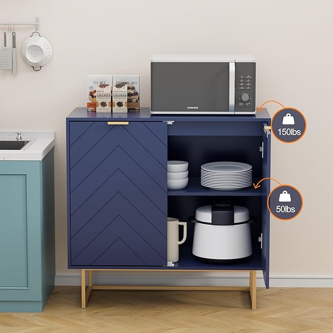 Scurrty 31.5'' Sideboard Buffet Cabinet with Storage, Navy Blue Accent Cabinet with Doors & Adjustable Shelf for Living Room & Kitchen (2 Doors)
