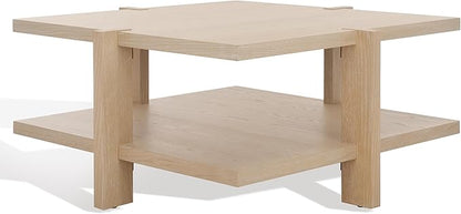 SAFAVIEH Couture Collection Quigley Natural Oak Brown 2-Tier Square Coffee Table, Ideal for Living Room, Office, Bedroom