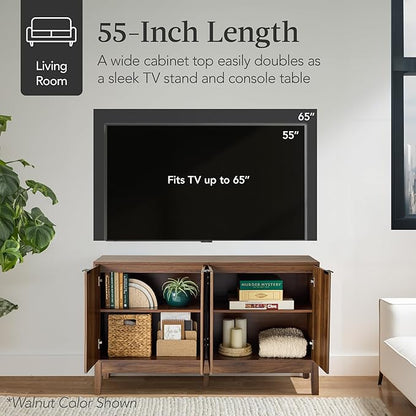 Best Choice Products 55" Modern 4-Door Sideboard Storage Cabinet, Buffet, Media Cabinet, Cupboard, Entryway Accent Table, Bookcase w/Reed Panels and Adjustable Shelves – Natural