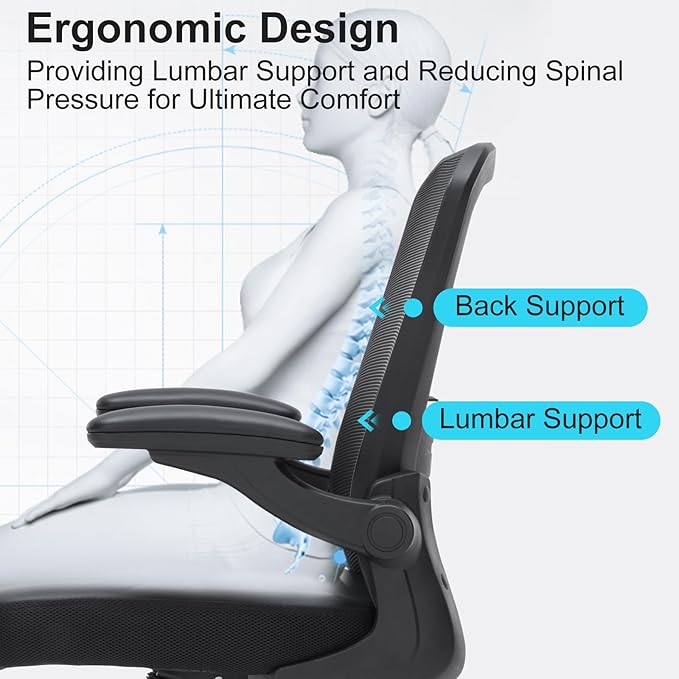 Office Chair, 350lbs Heavy Duty Ergonomic Desk Chair with Flip-Up Arms, Home Office Desk Chairs with Adjustable Seat Height & Lumbar Support, Executive Computer Desk Chair for Heavy People