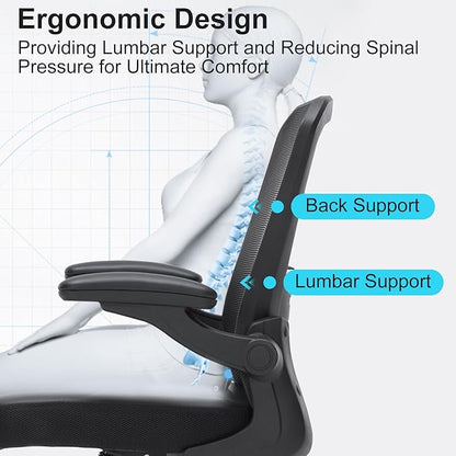 Office Chair, 350lbs Heavy Duty Ergonomic Desk Chair with Flip-Up Arms, Home Office Desk Chairs with Adjustable Seat Height & Lumbar Support, Executive Computer Desk Chair for Heavy People