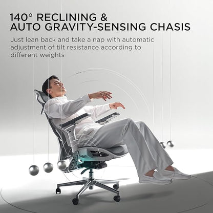 Hbada E3 Pro Ergonomic Office Chair, Big and Tall Office Chair - with 3-Zone Dynamic Lumbar Support, 4D Adjustable Headrest, 6D Adjustable Armrests, Swivel, Grey(No Footrest)