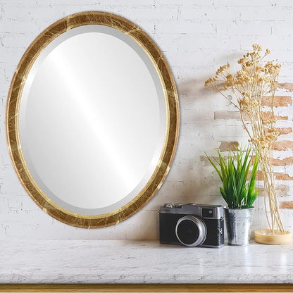 OVALCREST Oval Beveled Wall Mirror for Home Decor - Toronto Style - Champagne Gold - 22" x 18"
