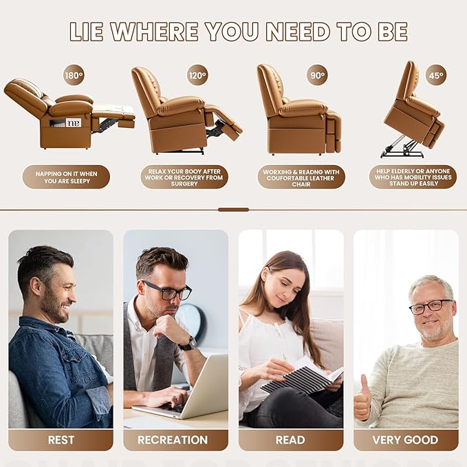 Large Dual Motor Power Lift Recliner Chair with Massage and Heat for Elderly People, Infinite Position,USB Ports and Remote Control,Breathable Leather (Yellow)