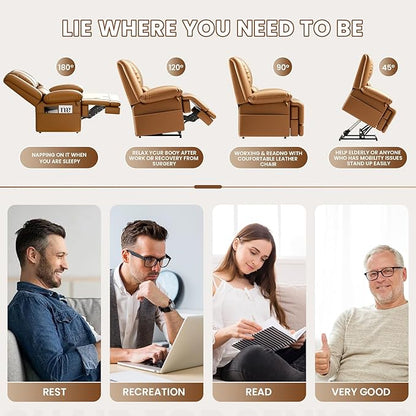 Large Dual Motor Power Lift Recliner Chair with Massage and Heat for Elderly People, Infinite Position,USB Ports and Remote Control,Breathable Leather (Yellow)