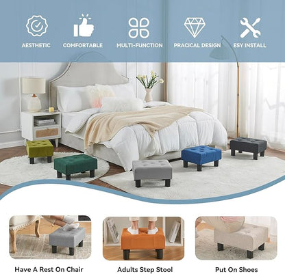 Poofzy Small Foot Stool Ottoman, Linen Ottoman Foot Rest with Legs, Rectangle Foot Rest for Couch, Footstools and Ottomans Small for Living Room and Entryway (Light Gray)