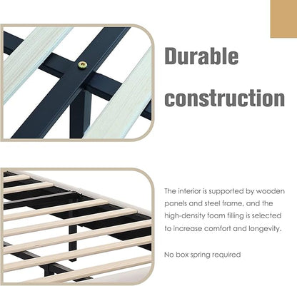 AGARTT Upholstered Platform Bed Frame Full Size with Headboard and Footboard/Wooden Slats Support/No Box Spring Needed/Easy Assembly,Beige Velvet