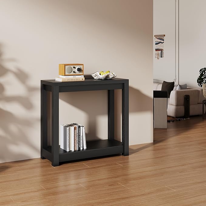 32" Entryway Table, Long Narrow Console Table with Shelves, Farmhouse Wood Sofa Table Behind Couch, Rustic Entry Table for Hallway, Living Room or Foyer, Black
