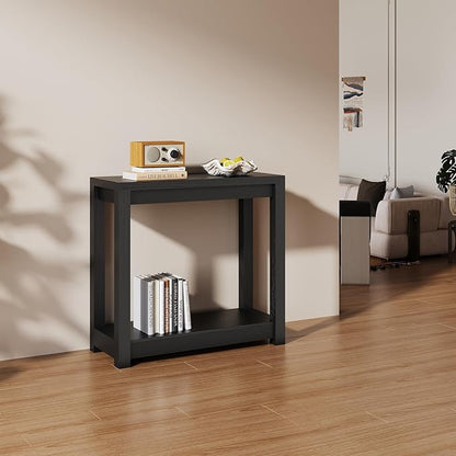 32" Entryway Table, Long Narrow Console Table with Shelves, Farmhouse Wood Sofa Table Behind Couch, Rustic Entry Table for Hallway, Living Room or Foyer, Black