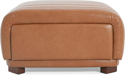 Christopher Knight Home Reyno Upholstered Ottoman with Storage for Living Room, Faux Leather Storage Ottoman Foot Rest with Side Drawers, Modern Square Coffee Table with Wooden Frame, Brown