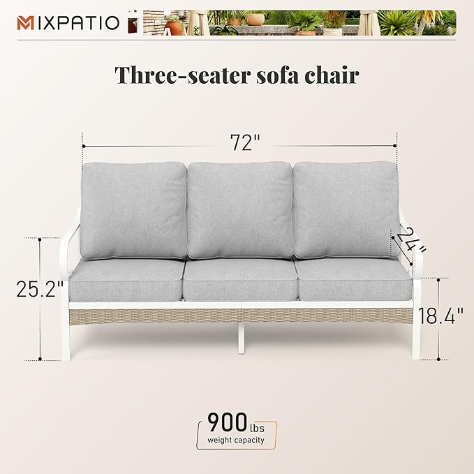 Patio Furniture Sofa, Love-Seat Patio Sofa Steel Frame Outdoor Sectional Couch with Deep Seating and 5.5” Cushions for Lawn Backyard Porch Deck, Beige