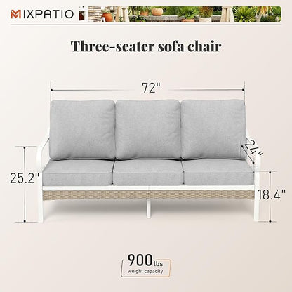 Patio Furniture Sofa, 3-Seat Patio Sofa Steel Frame Outdoor Sectional Couch with Deep Seating and 5.5” Cushions for Lawn Backyard Porch Deck, Light Gray