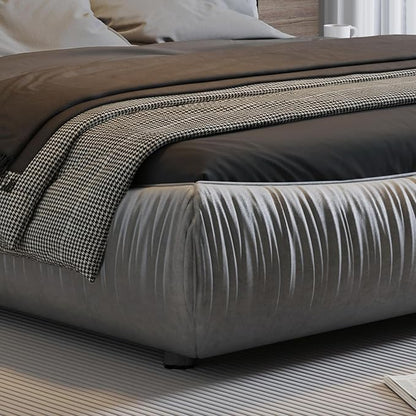 Queen Size Upholstered Platform Bed with Oversized Padded Backrest and Solid Wood Frame for Bedroom, Apartment Room (Grey, Queen (U.S. Standard))
