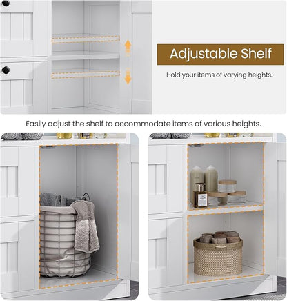 Bathroom Cabinet, Modern Bathroom Floor Storage Cabinet Organizer with 3 Drawers and Adjustable Shelves, Home Furniture for Multifunction in Living Room, Hallway, Kitchen, White