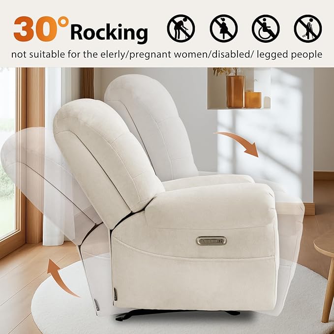 EONIX Mordern Massage Rocker Recliner Chair, Dual Motor Power Rocking Recliners for Small Spaces, Lazy Boy Recliner Chair with Heat and Massage for Living Room, Bedroom, Study, Pearl White