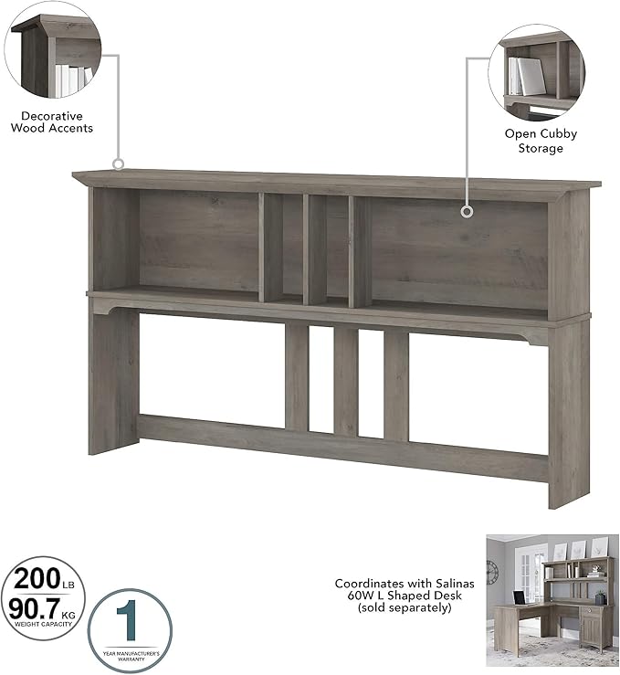 Bush Furniture Salinas L Shaped Desk with Hutch, File Cabinet and 5 Shelf Bookcase | 3 Piece Home Office Furniture Set in Driftwood Gray | L Shaped Corner Table with Storage