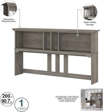 Bush Furniture Salinas L Shaped Desk with Hutch, File Cabinet and 5 Shelf Bookcase | 3 Piece Home Office Furniture Set in Driftwood Gray | L Shaped Corner Table with Storage