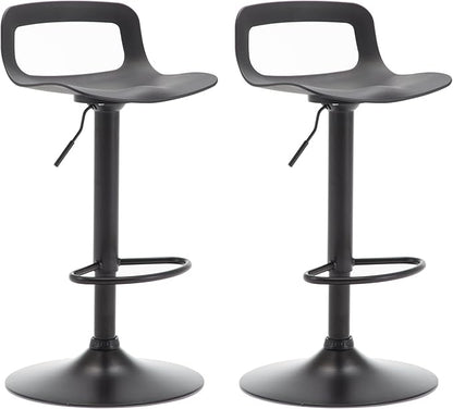 NOBPEINT Contemporary Chrome Air Lift Adjustable Swivel Bar Stool, Set of 2, Black