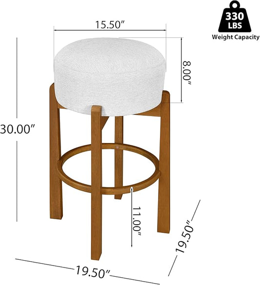Christopher Knight Home Lera Modern Counter Height Bar Stools Set of 4, Fabric Round Stool Chair for Kitchen Island, Wooden Dining Room Chair, Upholstered Counter Stool with Footrest, Walnut+Ivory