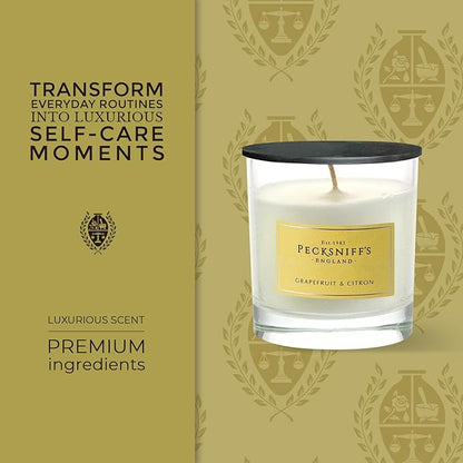 Pecksniffs Classic White Scented Candle 1 Wick - Grapefruit & Citron - Elegant Glass Vessel Luxury Candles - 184g/6.49oz