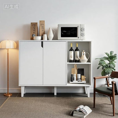 Panana Kitchen Buffet Cabinet Storage Sideboard with 2 Doors 2 Shelves, 41.8" L x 15" W x 32.5" H (White)