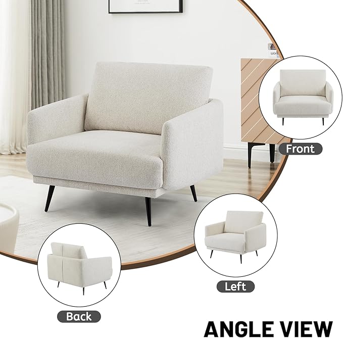Oversized Accent Chair for Living Room Chairs Reading Arm Chair Comfy Modern Single Sofa Side Chairs with Metal Legs & Soft Cushion for Bedroom, Waiting Room (Chenille Oatmeal, Set of 1)