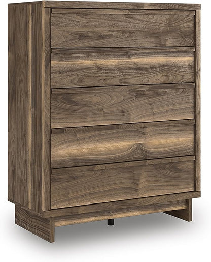Signature Design by Ashley Darcalli Casual 5-Drawer Wide Chest with Easy Glide and Safety Stop for Bedroom, Light Brown