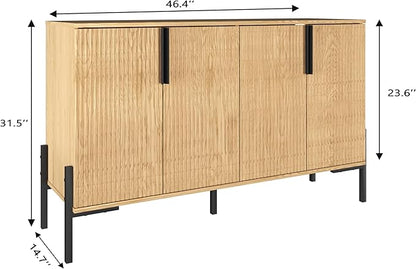 4 Doors Sideboard Buffet Cabinet with Adjustable Shelves, Modern Accent Sideboard with Golden Legs, Wide Storage Cabinet for Kitchen, LivingRoom,Natural