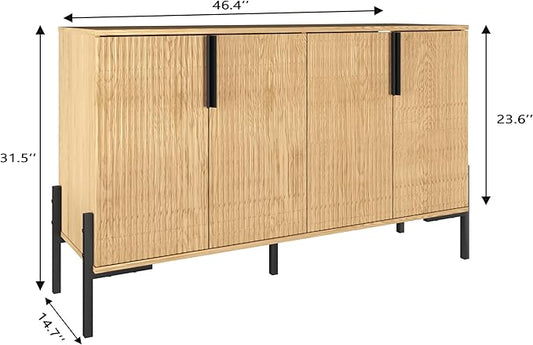 4 Doors Sideboard Buffet Cabinet with Adjustable Shelves, Modern Accent Sideboard with Golden Legs, Wide Storage Cabinet for Kitchen, LivingRoom,Natural