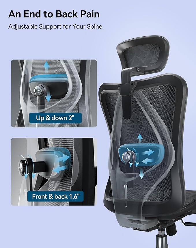 SIHOO M57 Ergonomic Mesh Office Chair, High Back Home Desk Chair with 3D Armrests, Lumbar Support and Adjustable Headrest, Comfortable Computer Chair, Big & Tall Office Chair up to Hold 330 LBS-Black