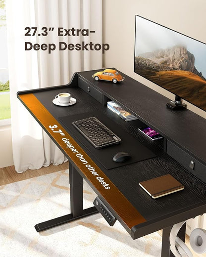 ErGear Electric Standing Desk with Drawers, 63″ x 28″ Gaming Table Compatible Monitor Stand, Stand up Desks, Home Office Height-Adjustable Desk with Storage Shelf, 4 Preset Heights, Black
