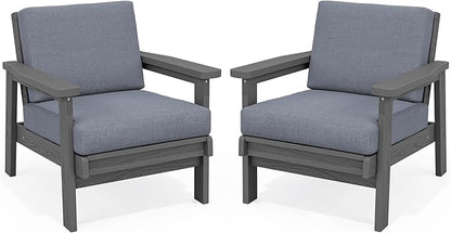 SERWALL HDPE Outdoor Couch Set of 2, Grey Frame and Grey Cushion
