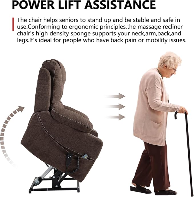 Large Power Lift Recliner Chair Sofa with Massage and Heat for Big and Tall Elderly,Infinite Positions,Dual Motor,Cup Holders,Extended Footrest,Velvet Home Theater Seat