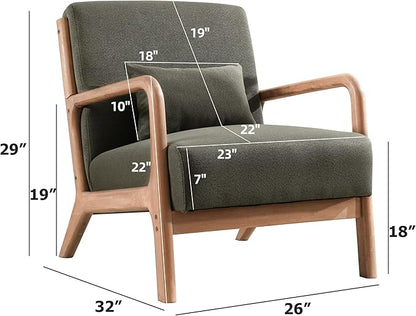 INZOY Mid-Century Modern Accent Chair Set of 2, Green Reading Armchair with Waist Cushion, Upholstered Living Room Chairs for Bedroom Sunroom